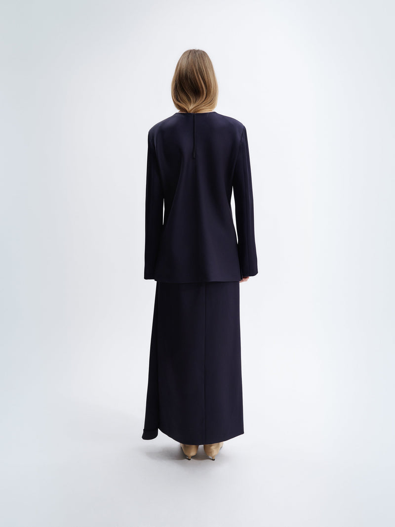 Long waterfall skirt in double satin