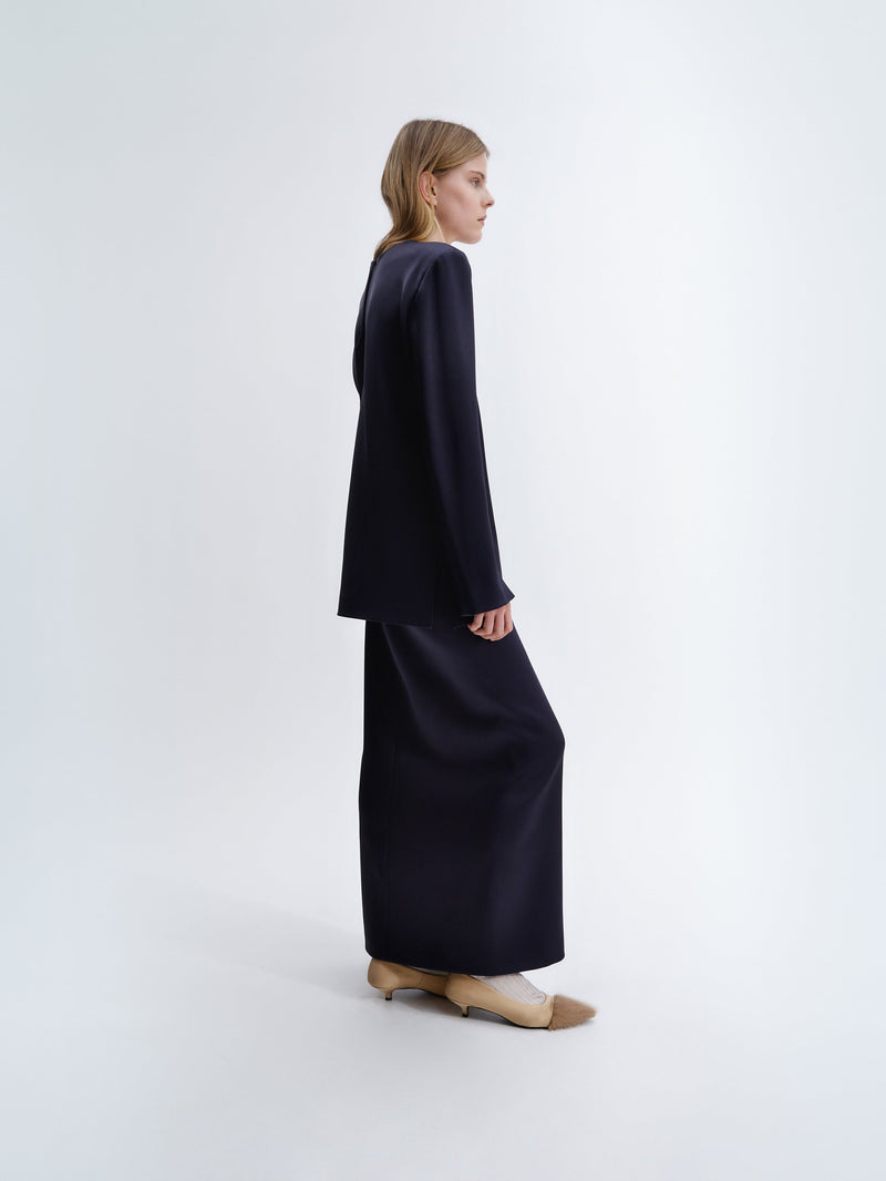 Long waterfall skirt in double satin