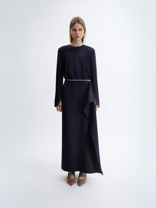 Long waterfall skirt in double satin