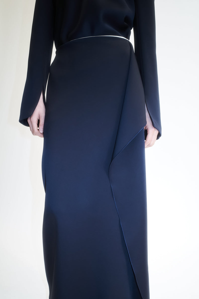 Long waterfall skirt in double satin