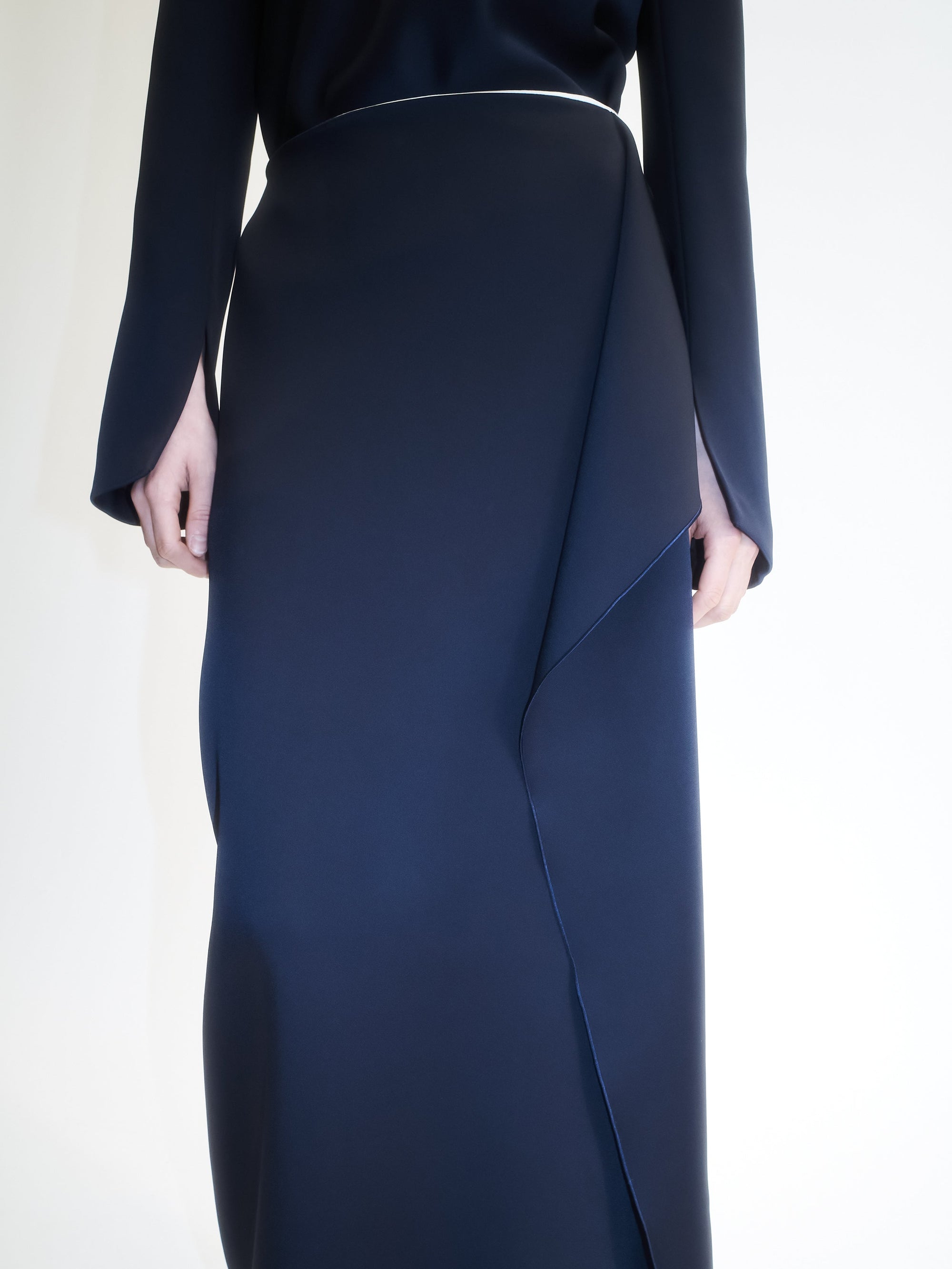 Long waterfall skirt in double satin
