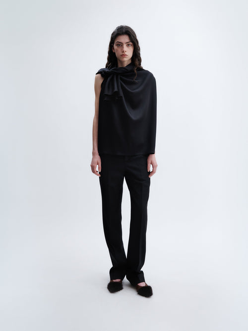 Twist neck top in double satin