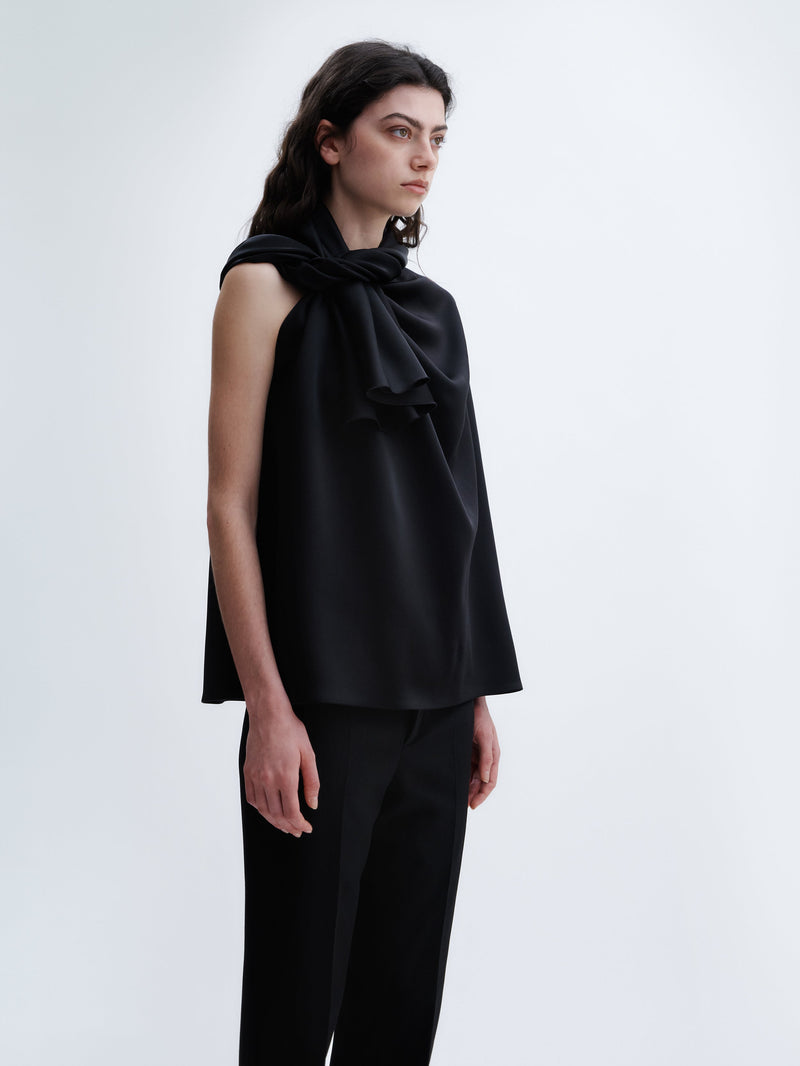 Twist neck top in double satin