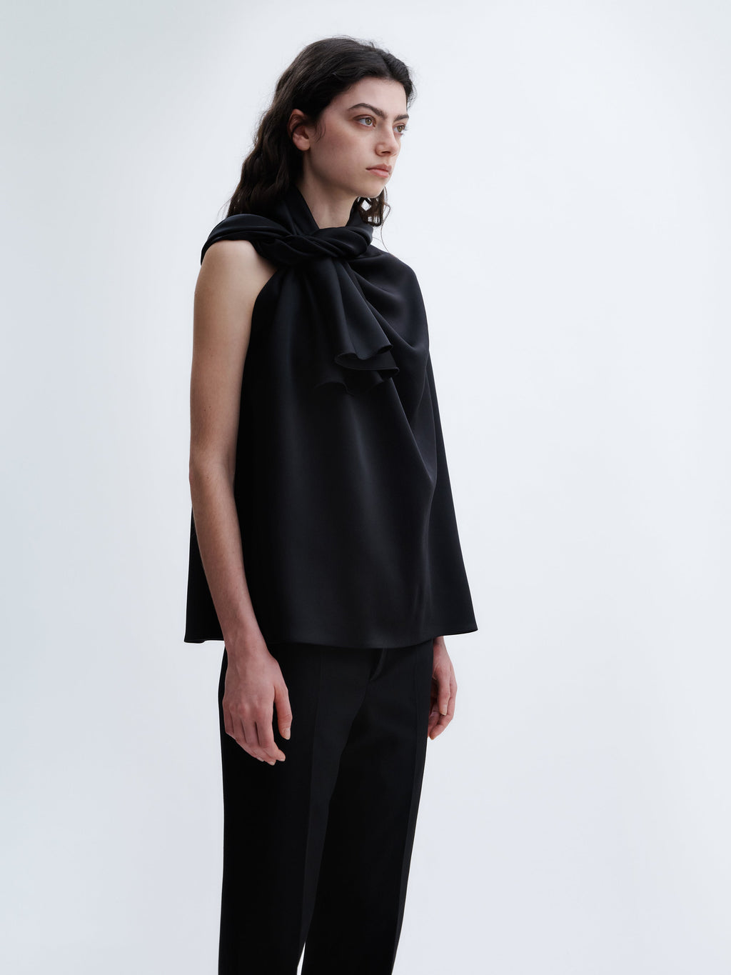 Twist neck top in double satin