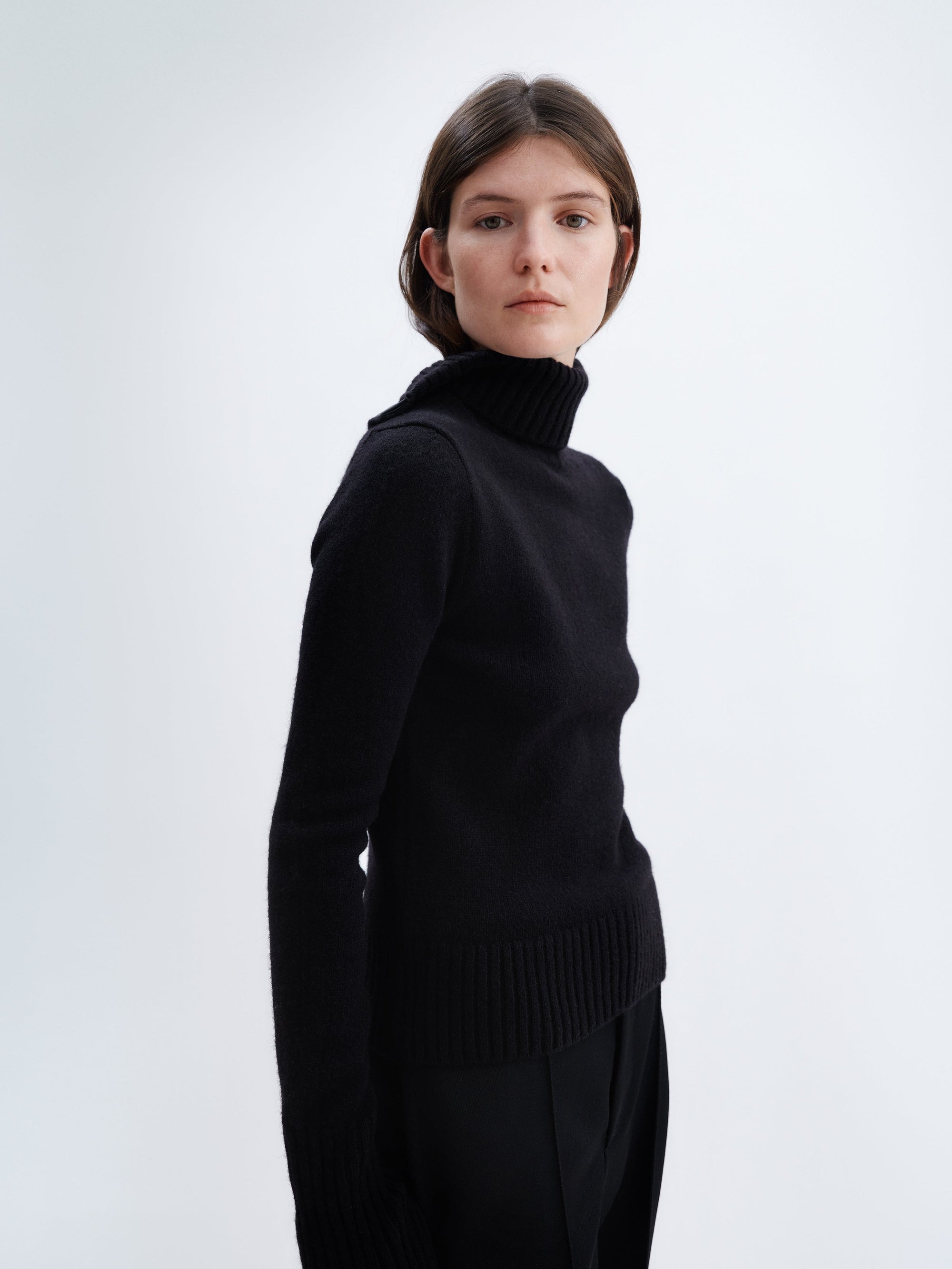 Snaps turtleneck cardigan in soft Shetland