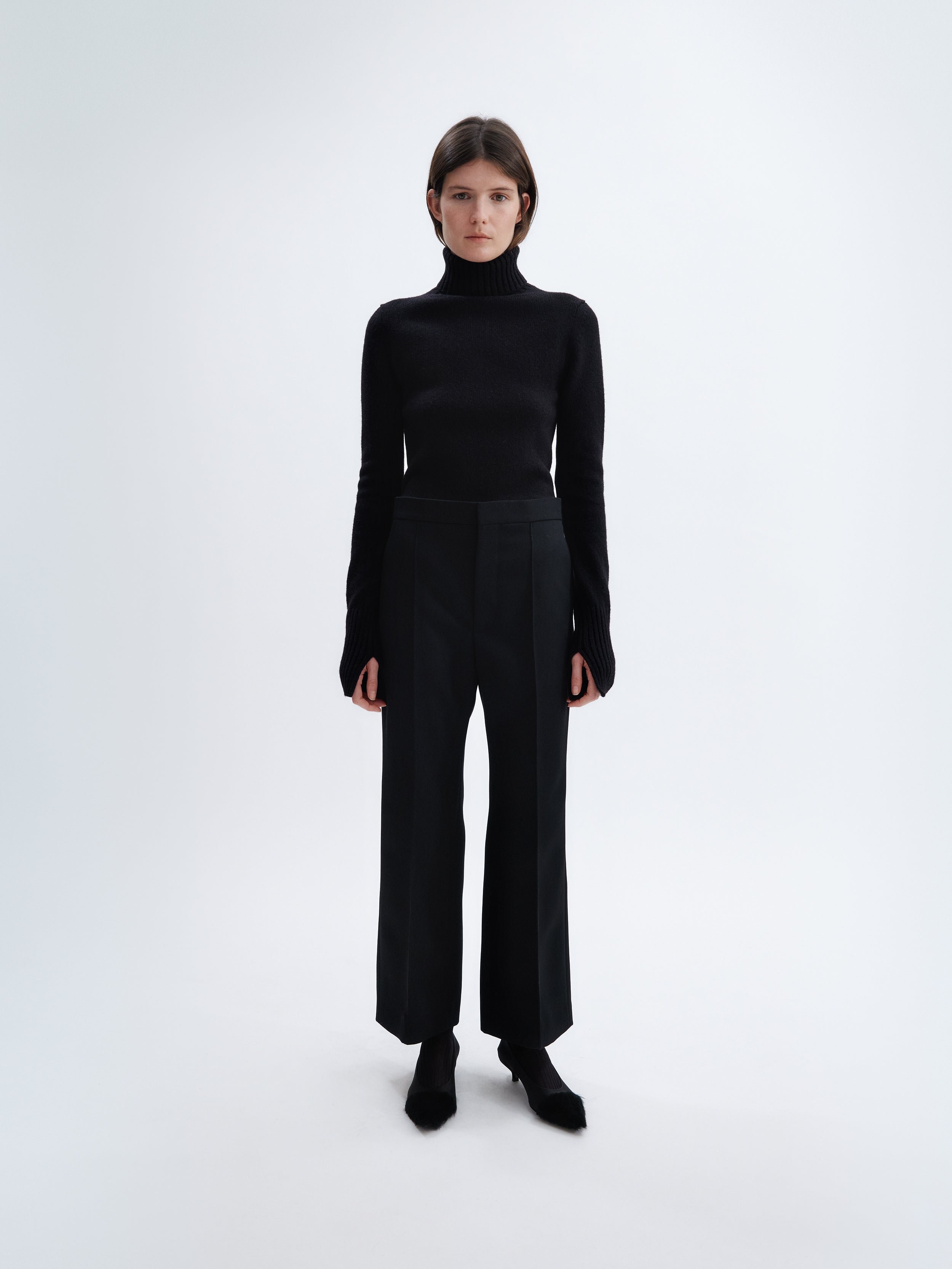 Cropped flared trousers in twill wool