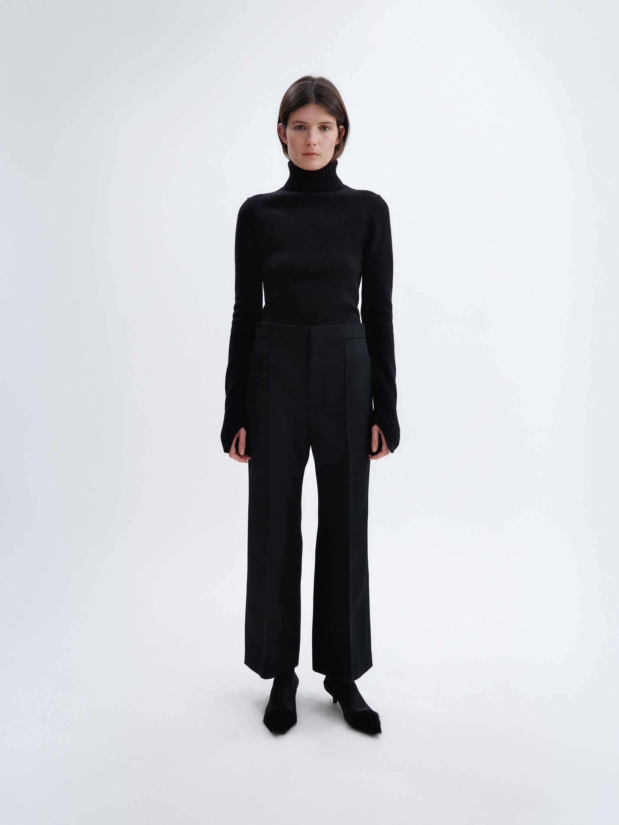 Cropped flared trousers in twill wool