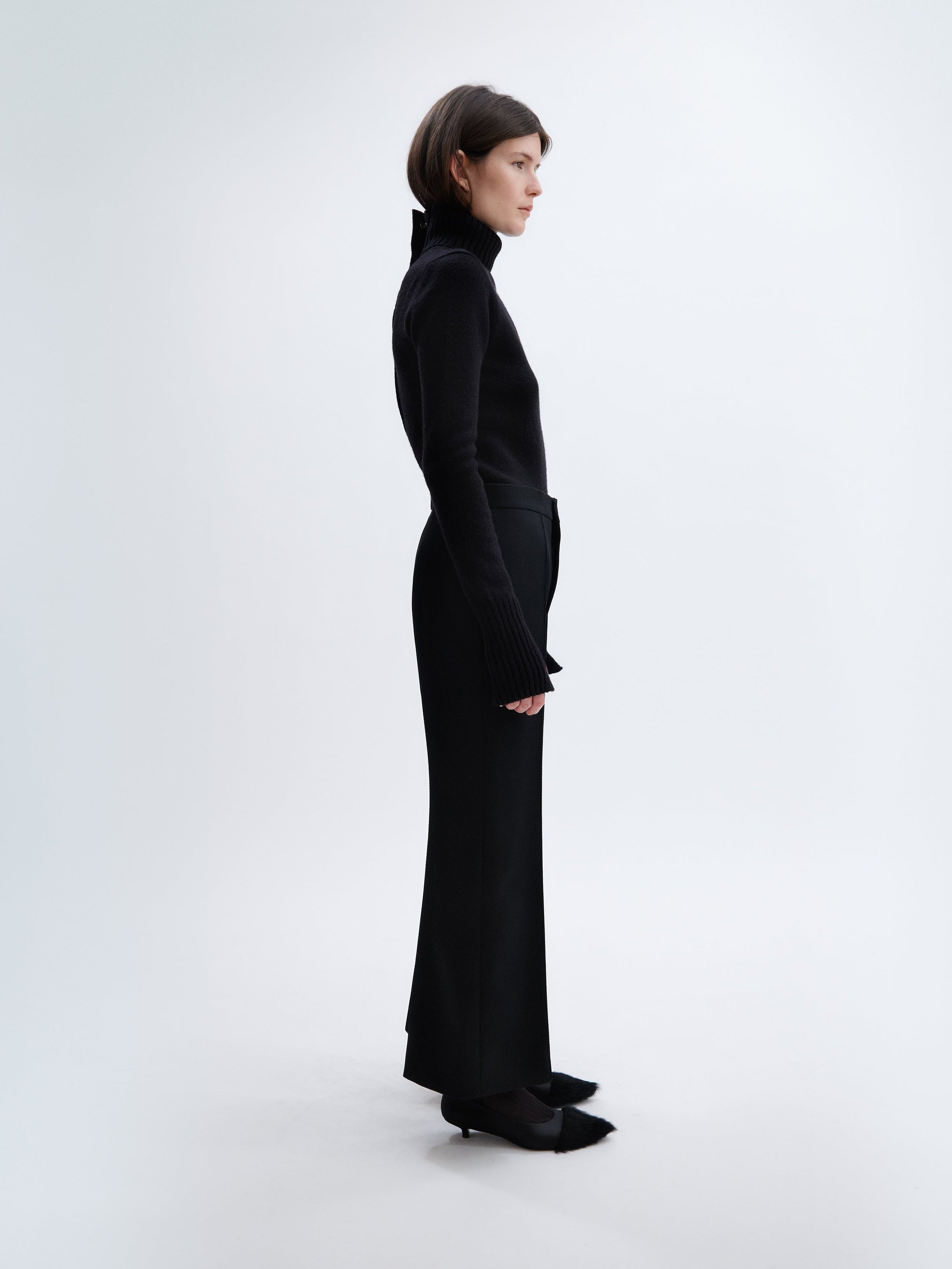 Cropped flared trousers in twill wool