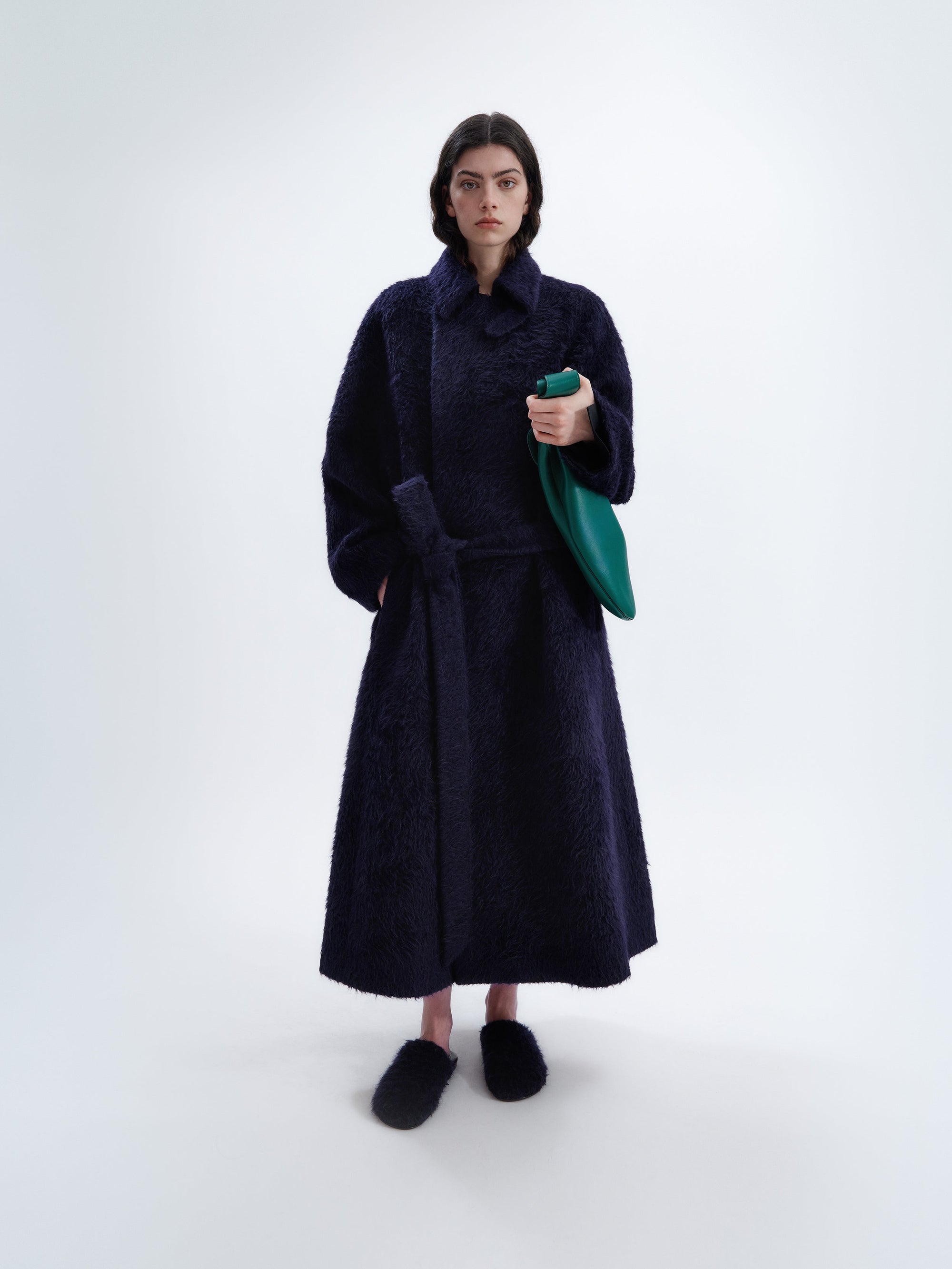 Long belted coat in alpaca