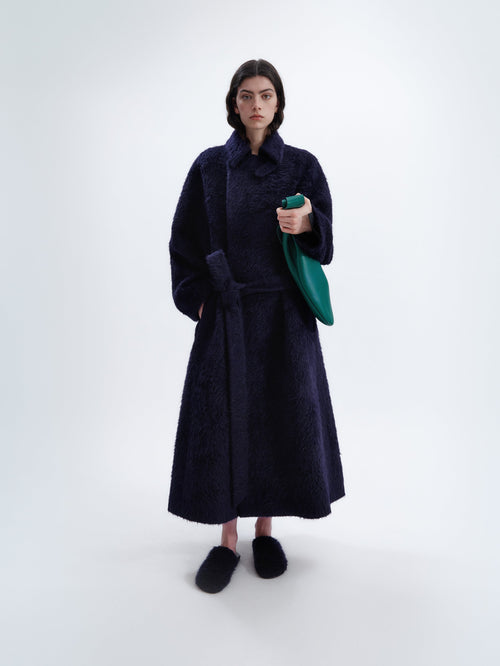 Long belted coat in alpaca