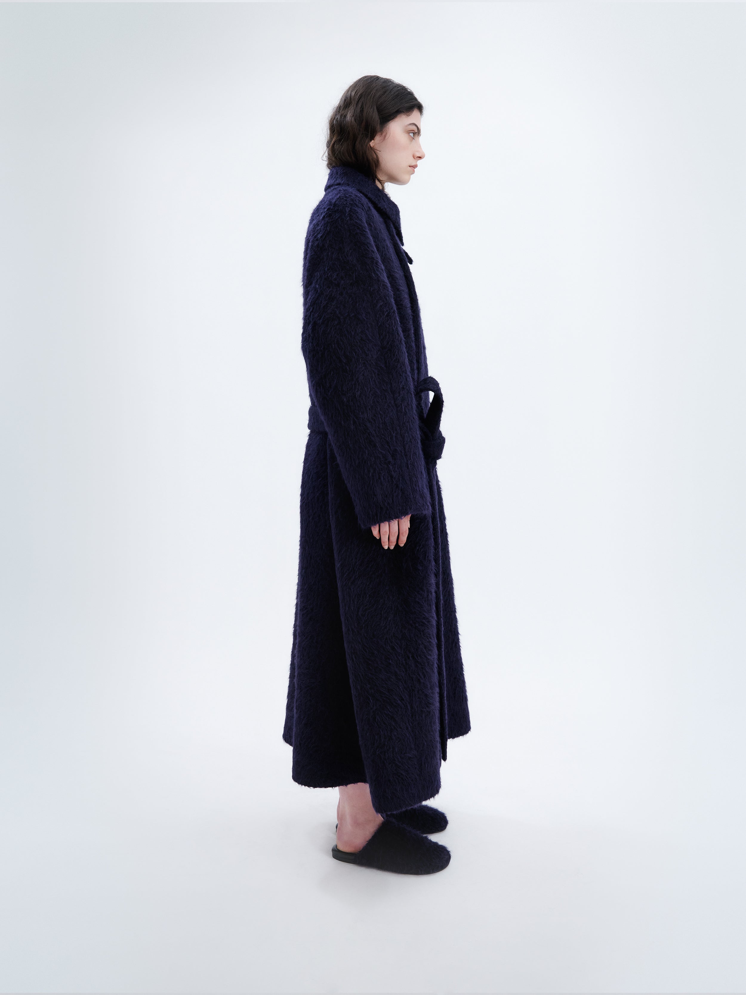 Long belted coat in alpaca