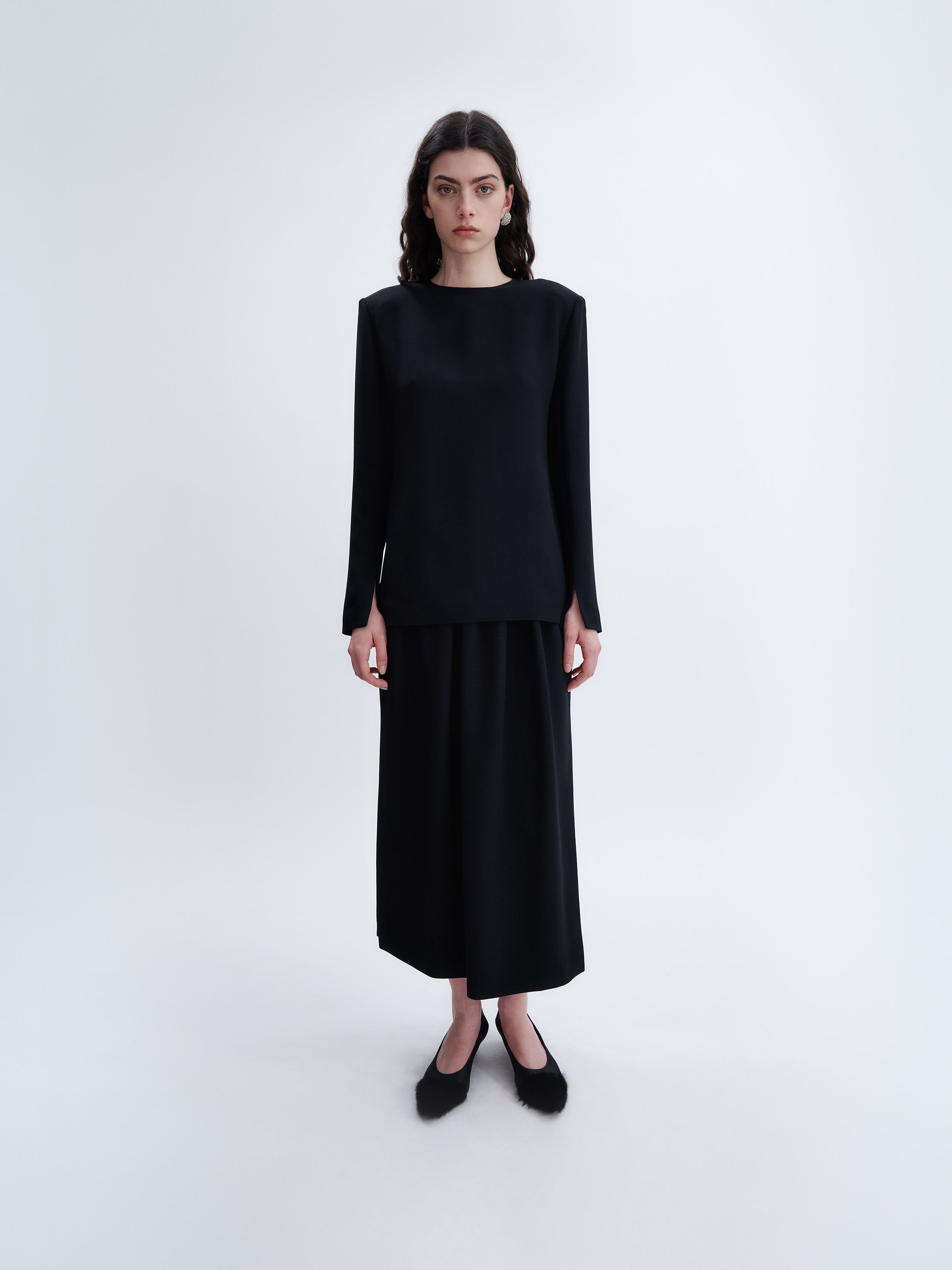 Long sleeve shift top in cady