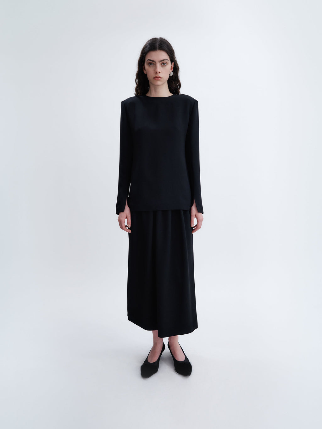 Long sleeve shift top in cady