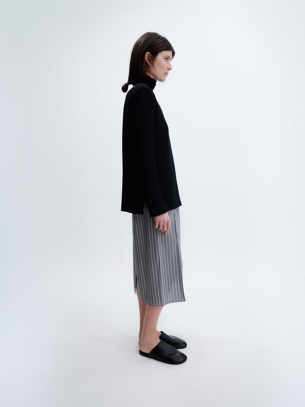 Sheer turtleneck knit in feather merino