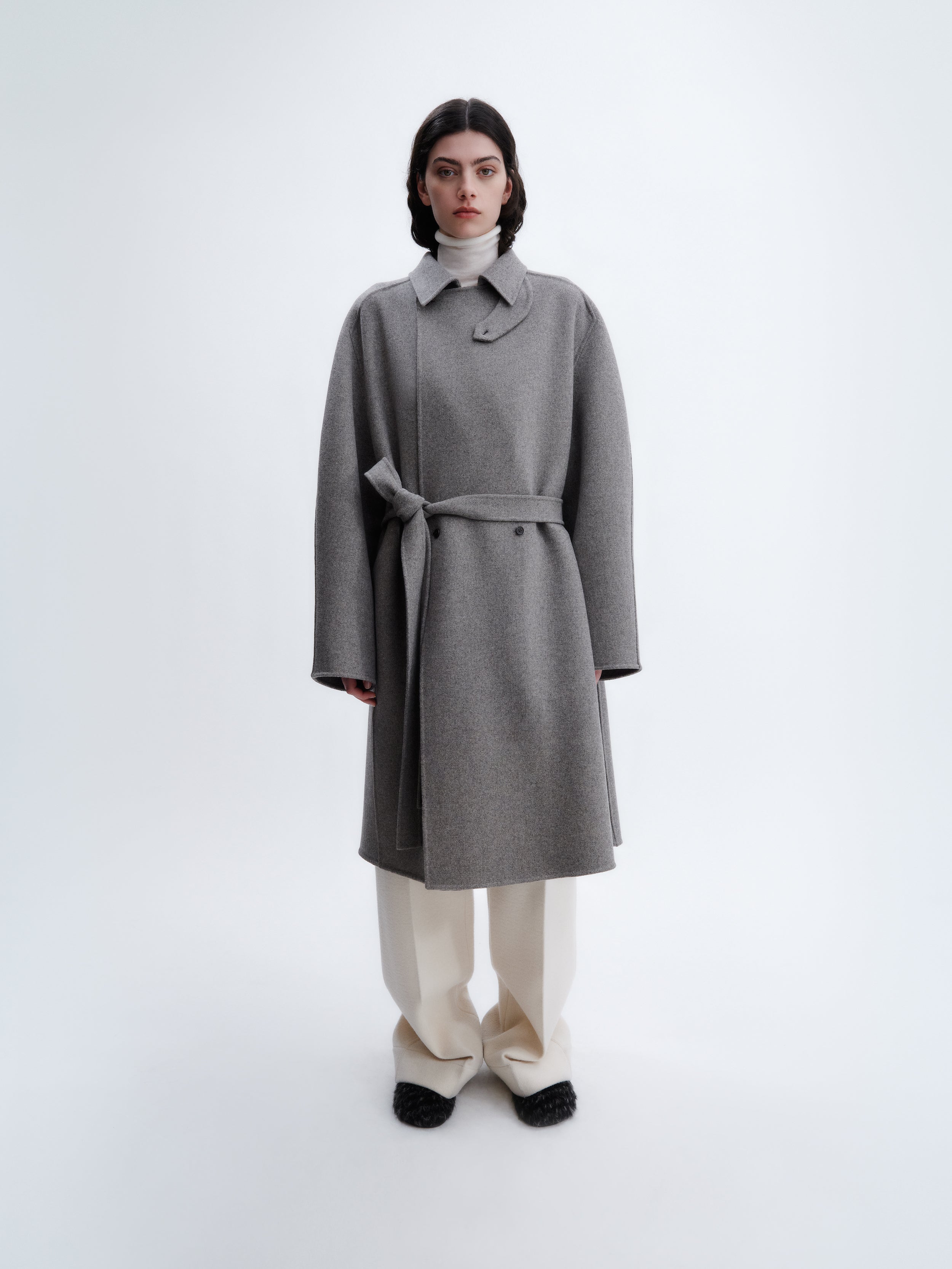 Belted coat in felted double face