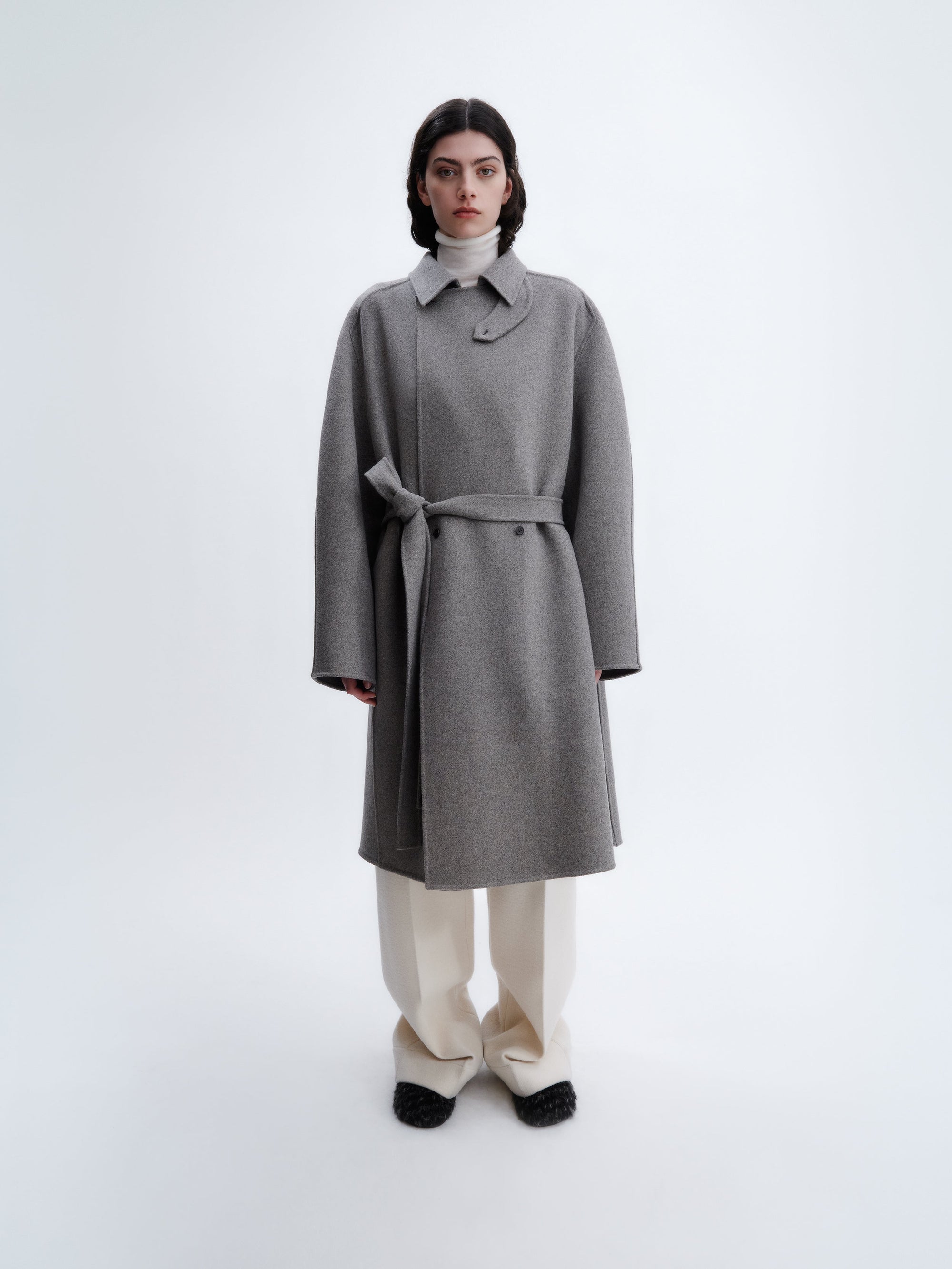 Belted coat in felted double face