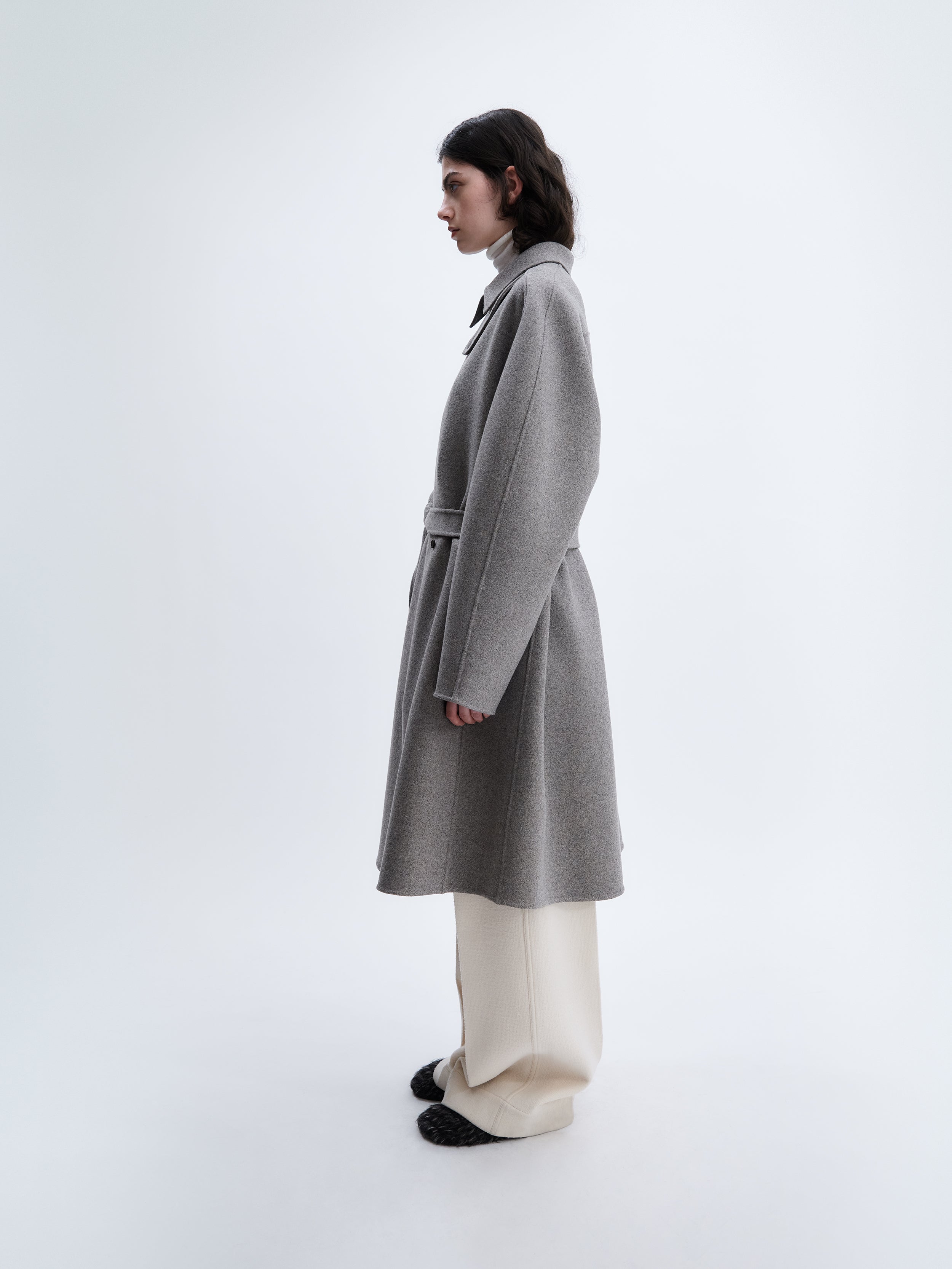 Belted coat in felted double face