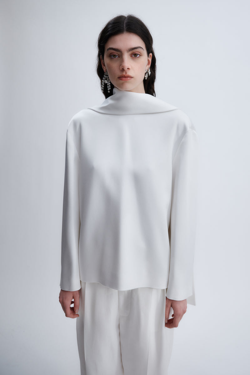 Layered scarf blouse in double satin