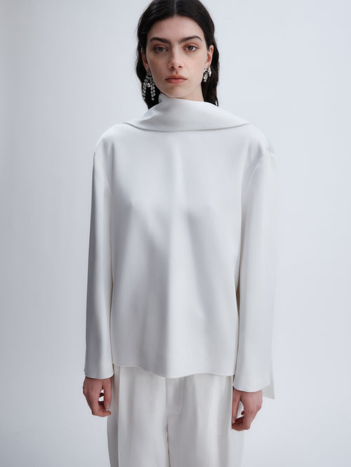 Layered scarf blouse in double satin