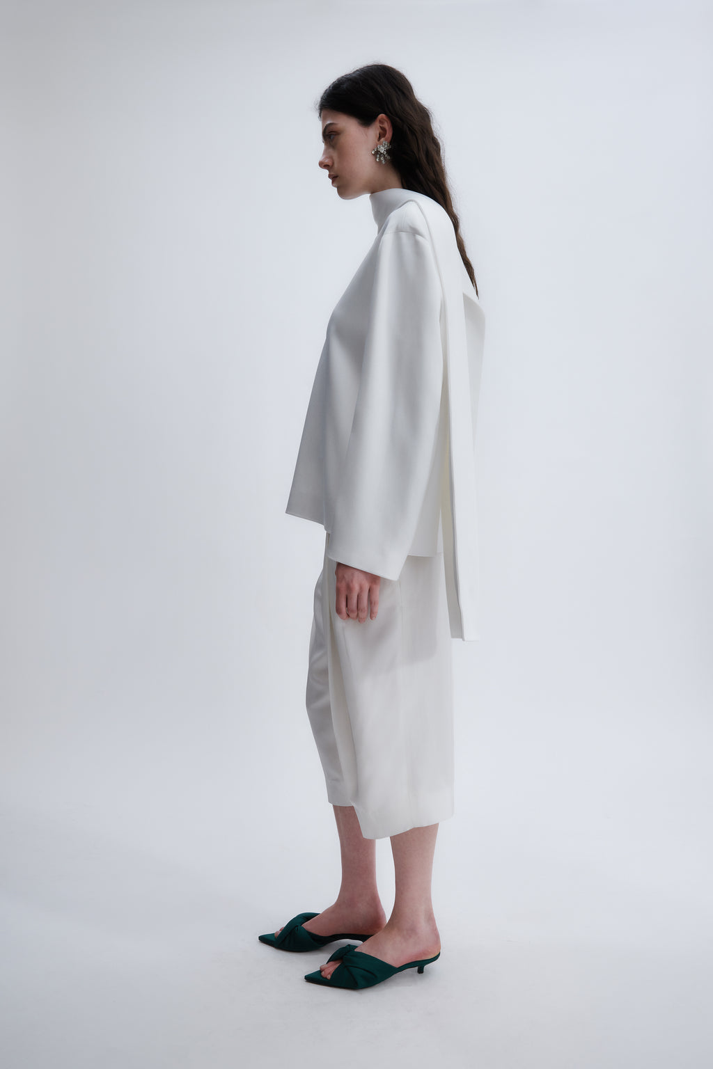 Layered scarf blouse in double satin