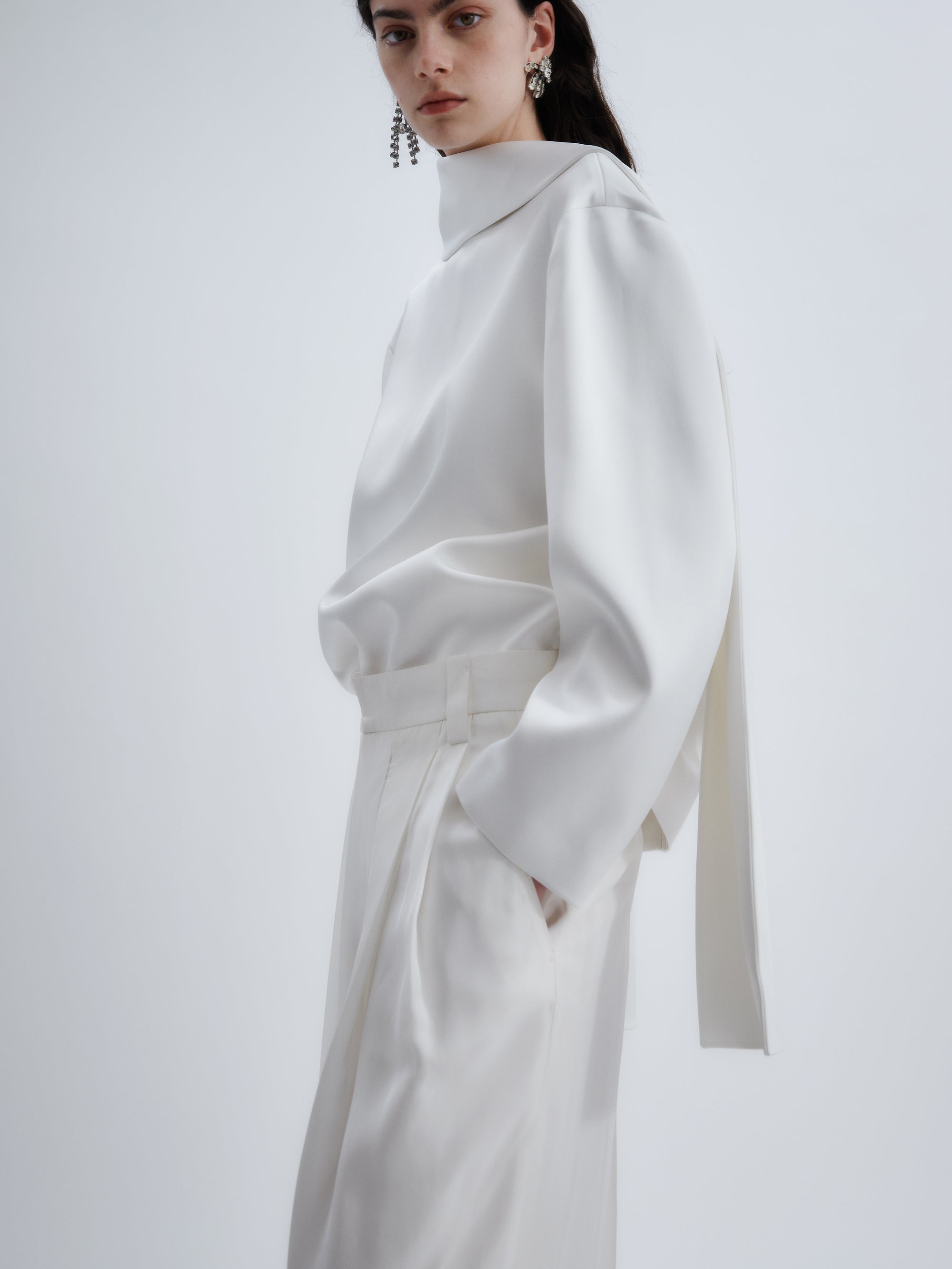 Layered scarf blouse in double satin