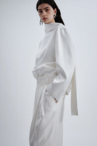 Layered scarf blouse in double satin