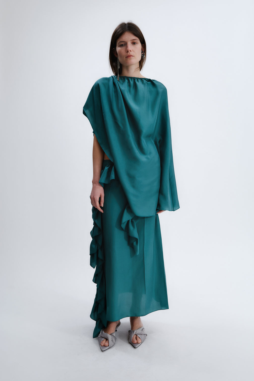 Waterfall dress in pressed silk