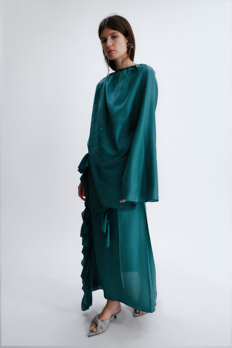 Waterfall dress in pressed silk
