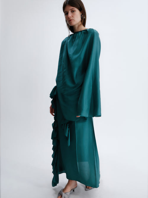 Waterfall dress in pressed silk