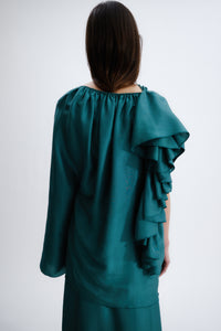 Waterfall dress in pressed silk