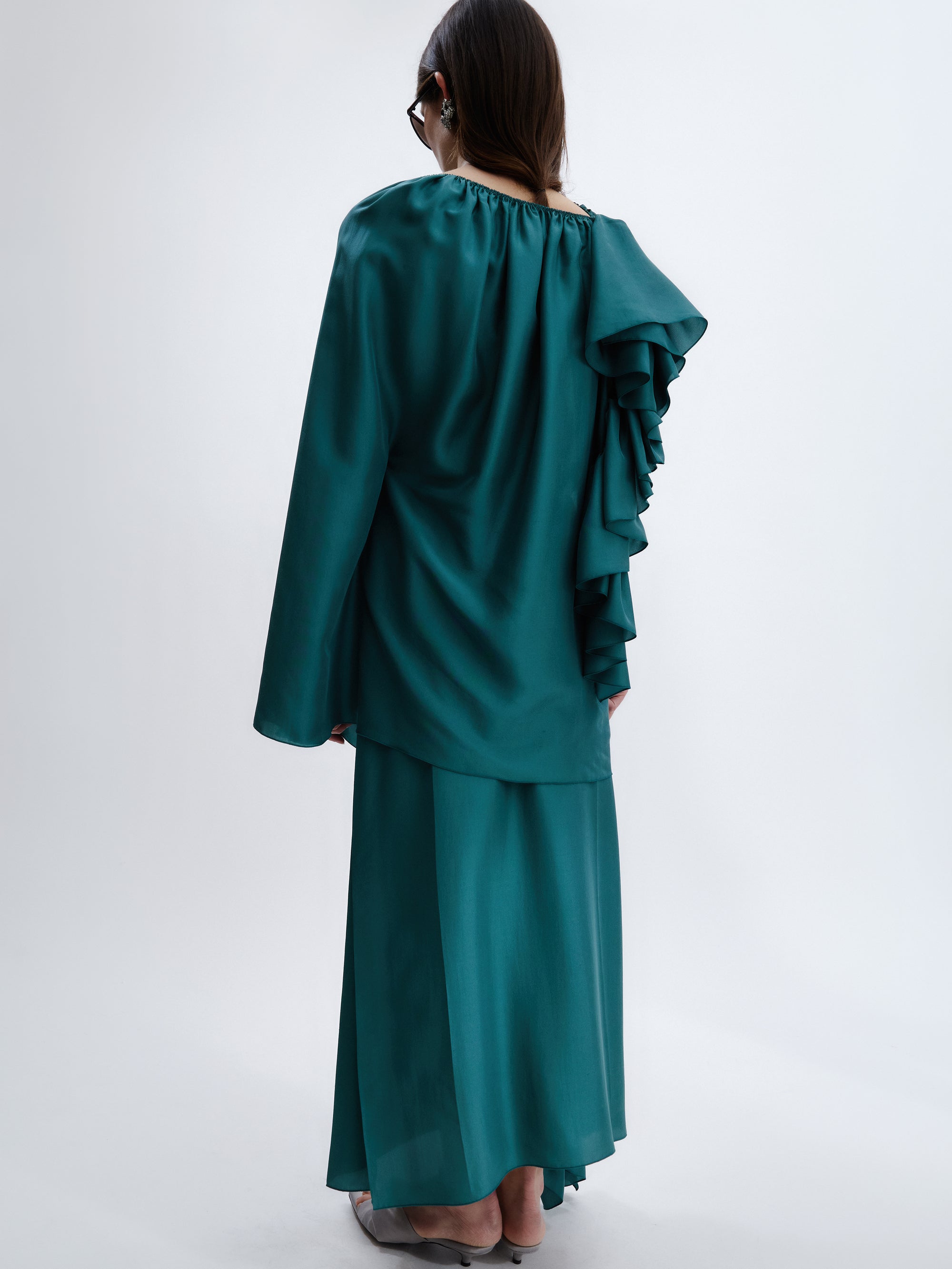 Waterfall dress in pressed silk