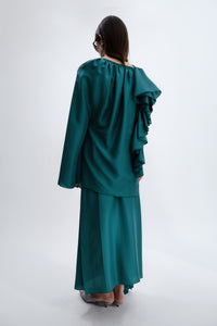 Waterfall dress in pressed silk