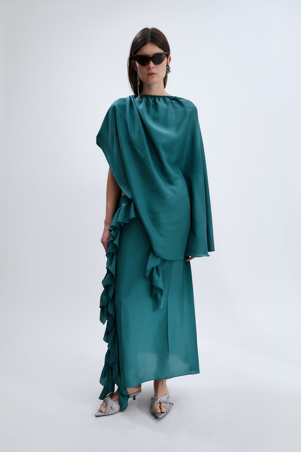 Waterfall dress in pressed silk