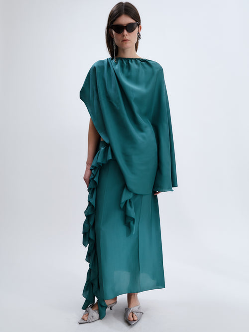 Waterfall dress in pressed silk