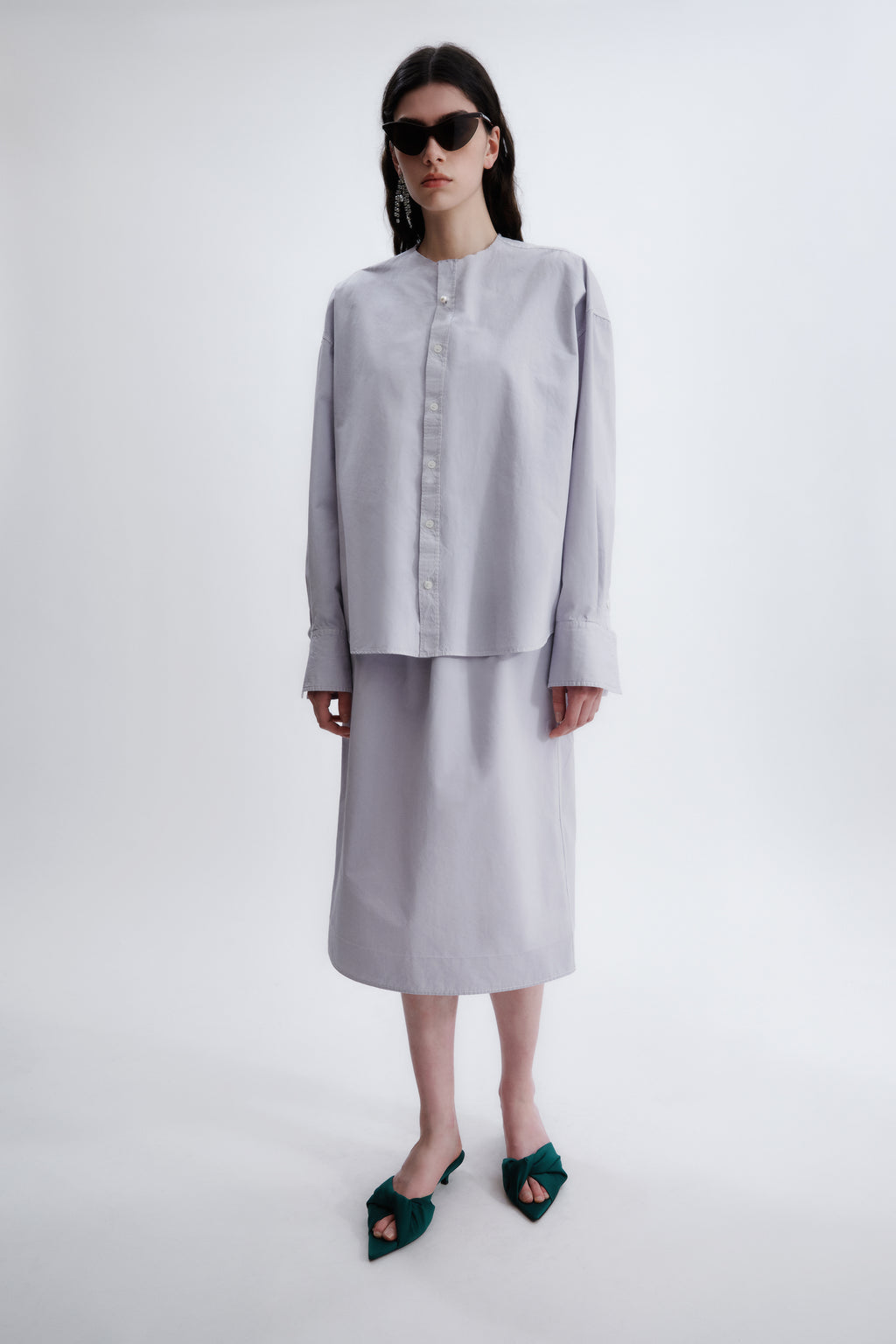 Collarless shirt in matt poplin