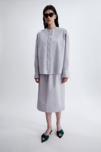 Collarless shirt in matt poplin