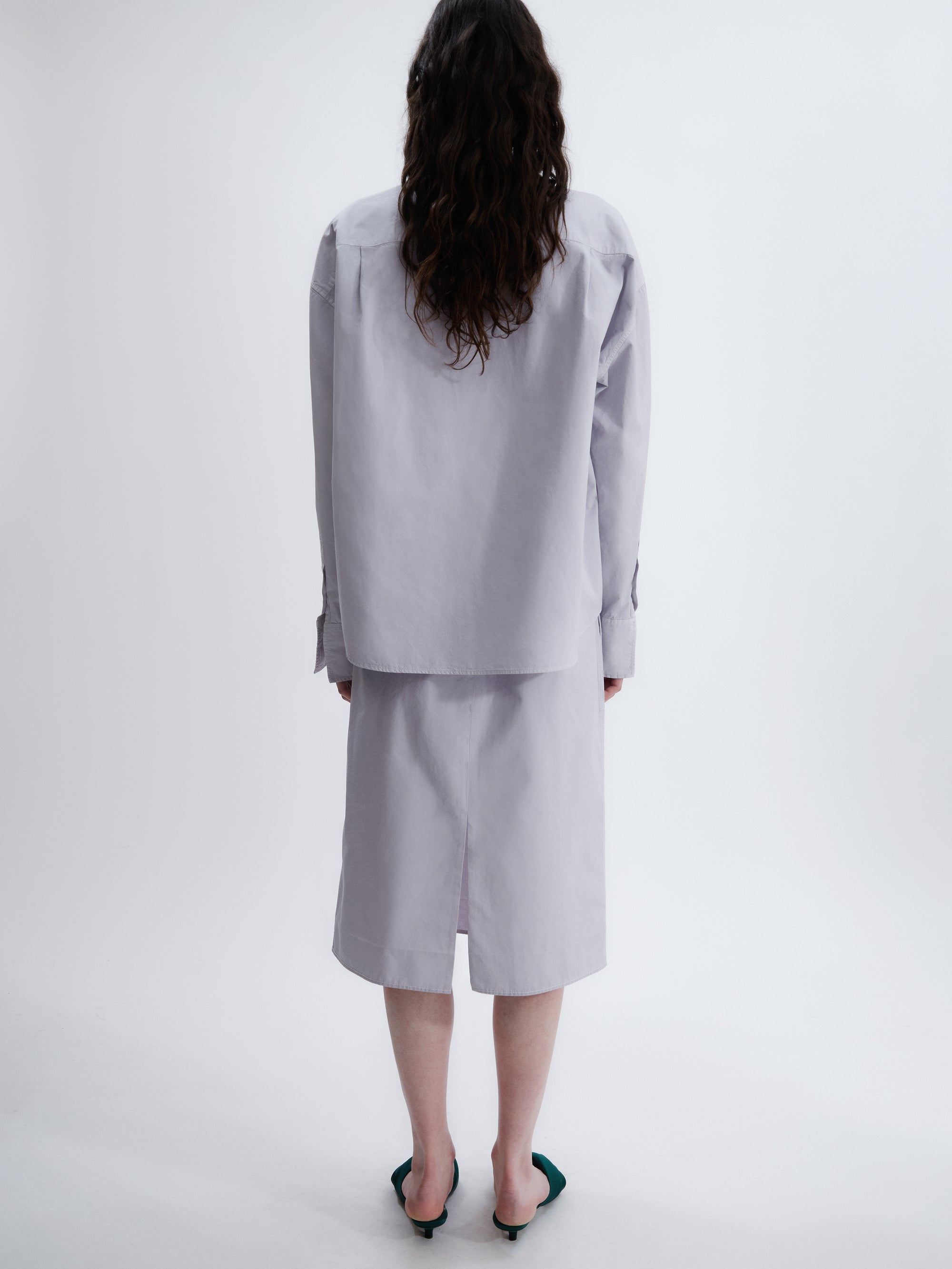 Collarless shirt in matt poplin