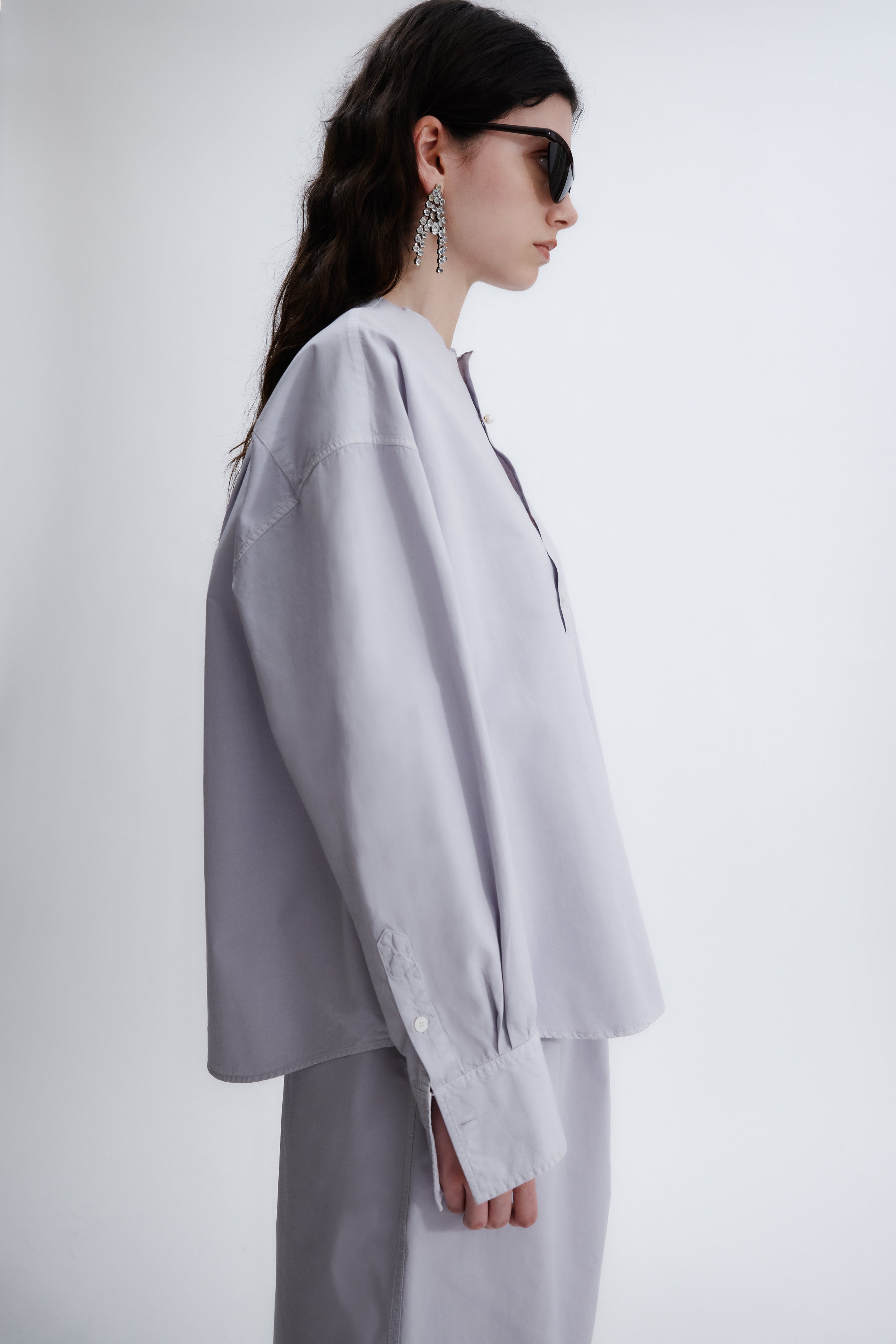 Chemise sans col en popeline
