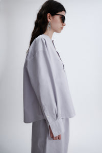 Collarless shirt in matt poplin