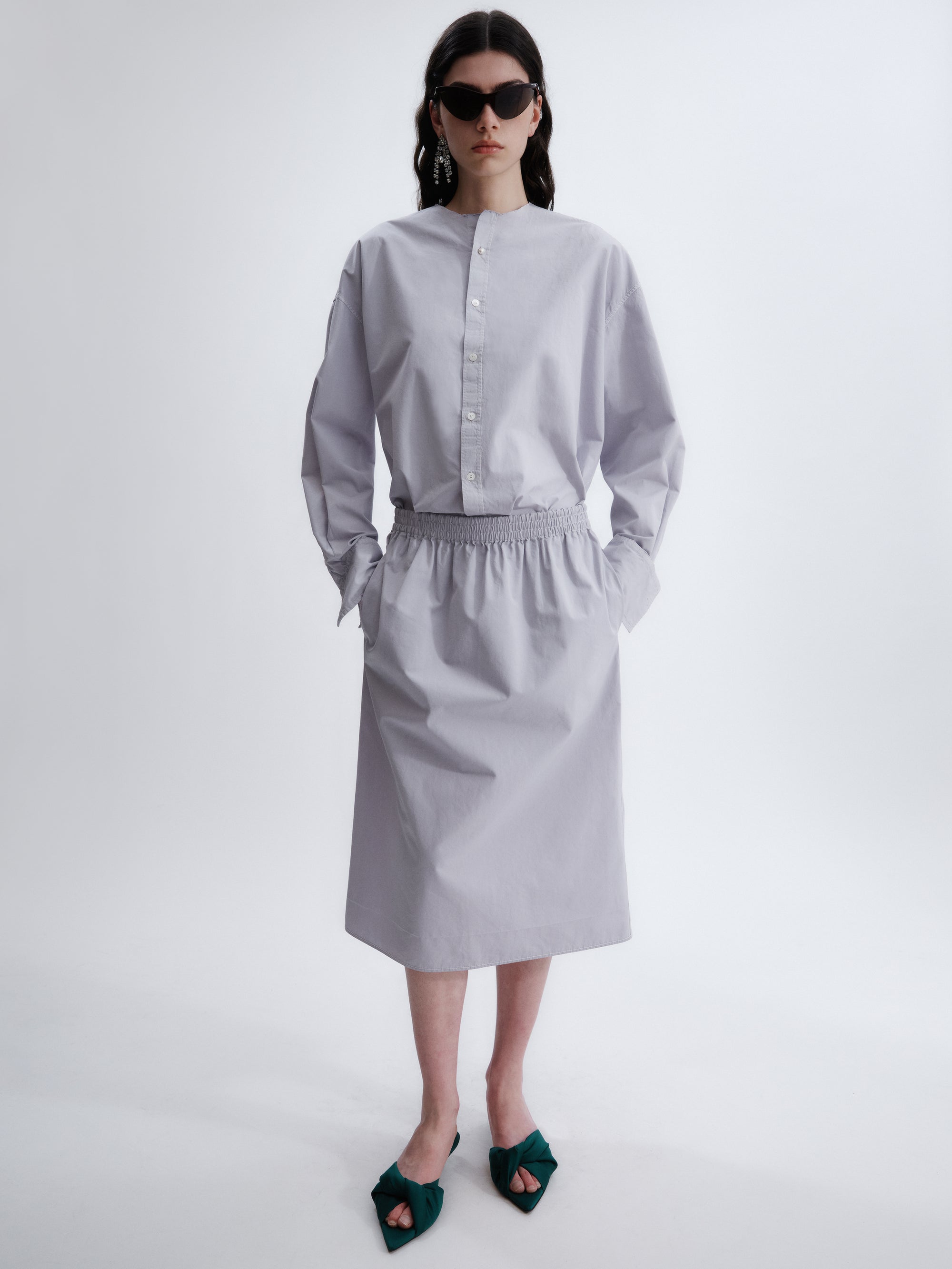 Pull-on skirt in matt poplin