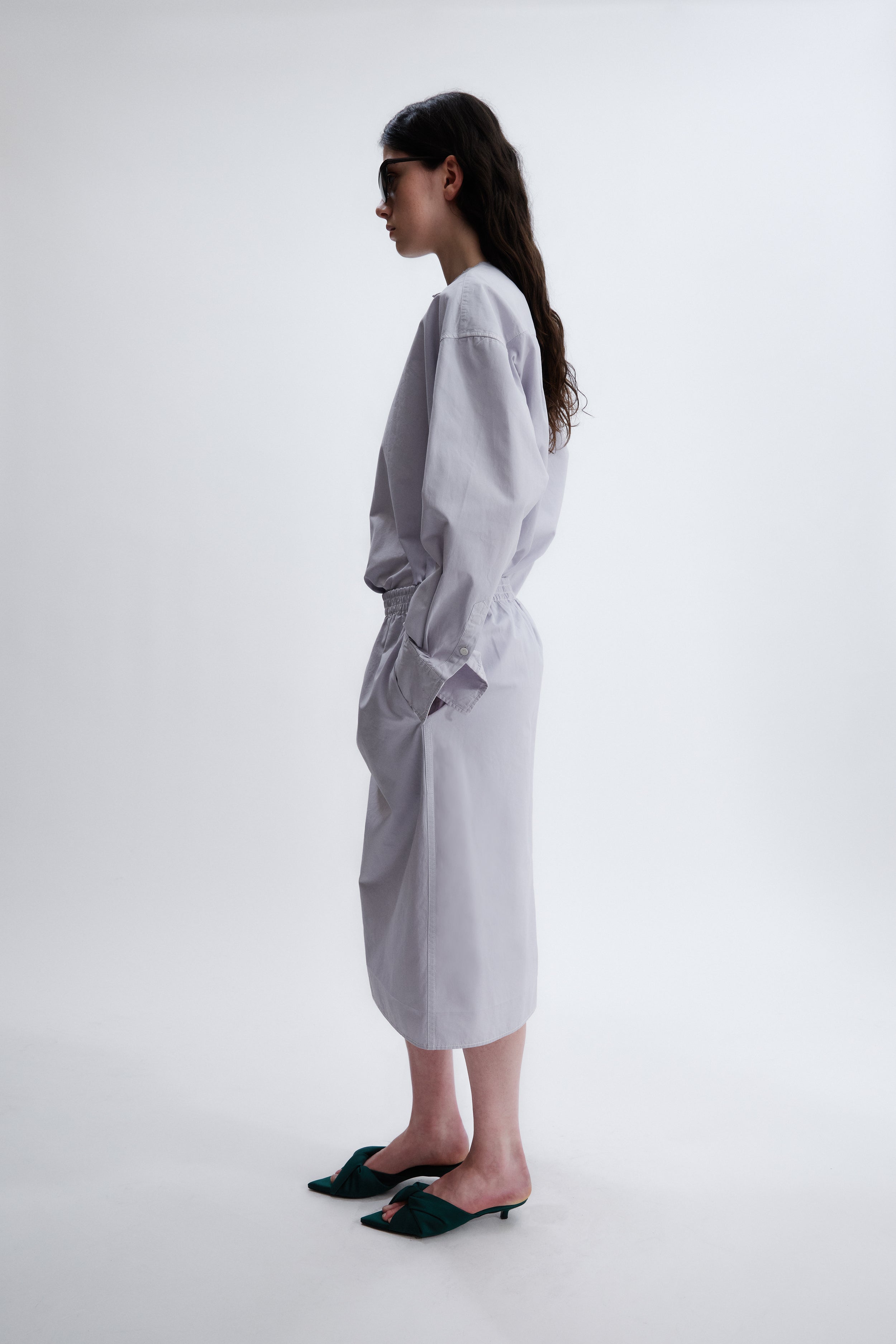 Pull-on skirt in matt poplin