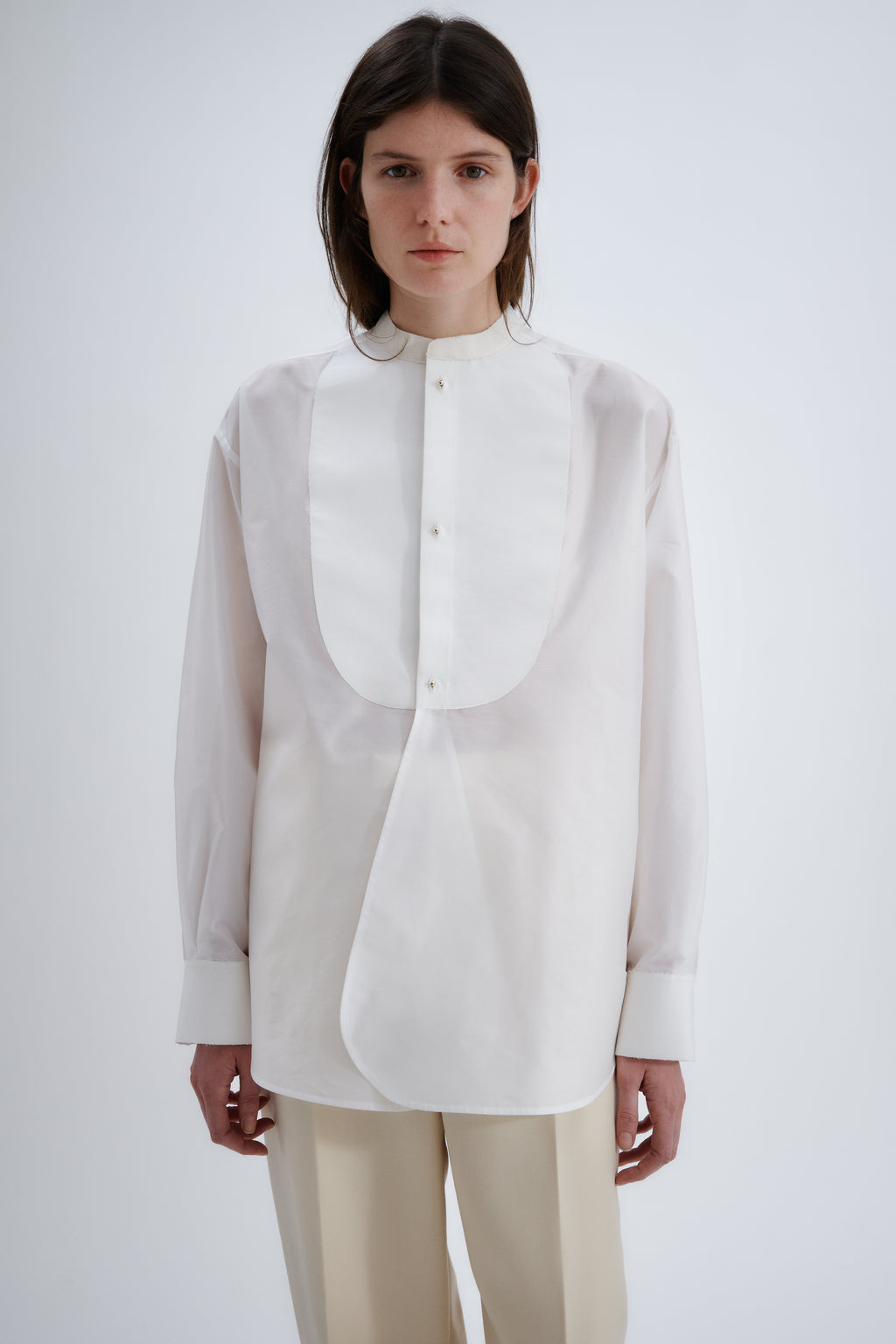 Plastron shirt in sheer taffetas