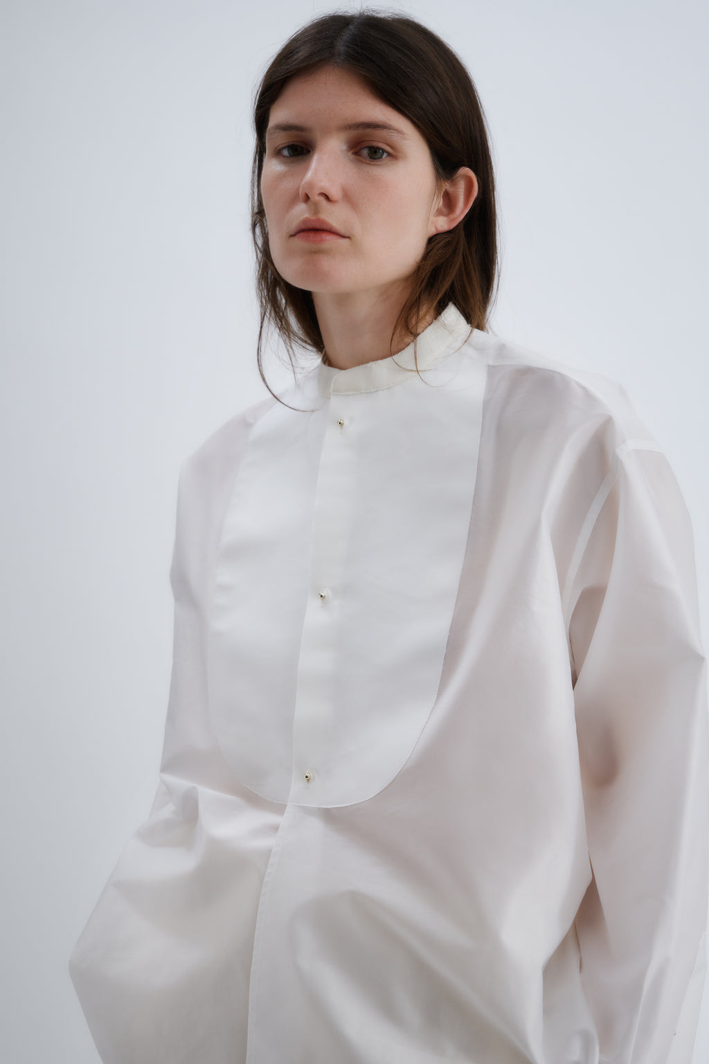 Plastron shirt in sheer taffetas
