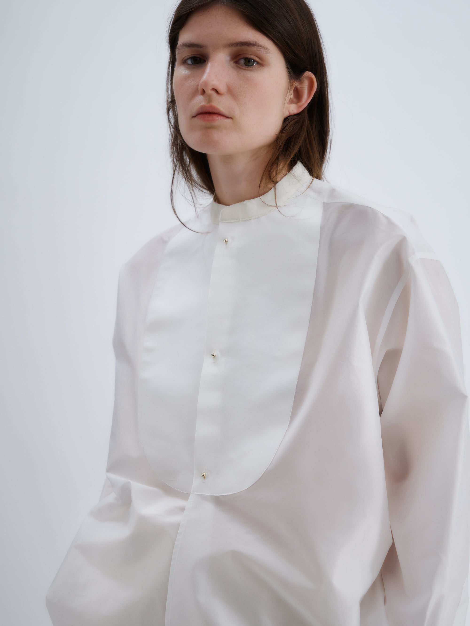 Plastron shirt in sheer taffetas