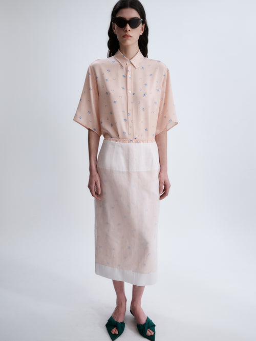 Floral lined skirt in small flower print organdie