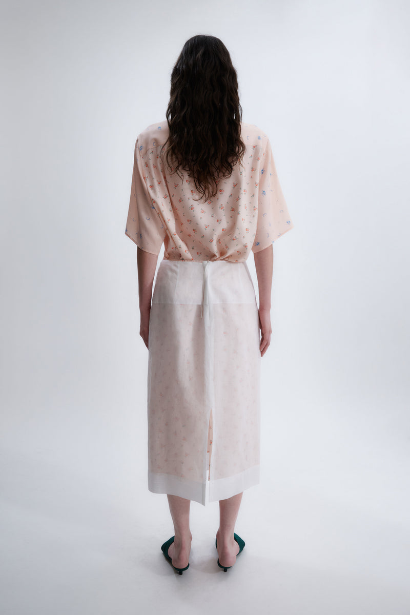 Floral lined skirt in small flower print organdie