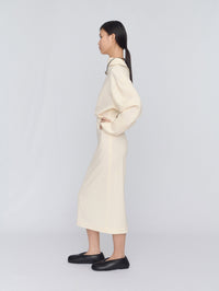 High neck dress in crepe wool