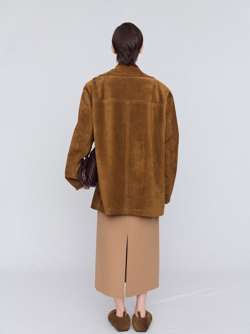 Short coat in split suede leather