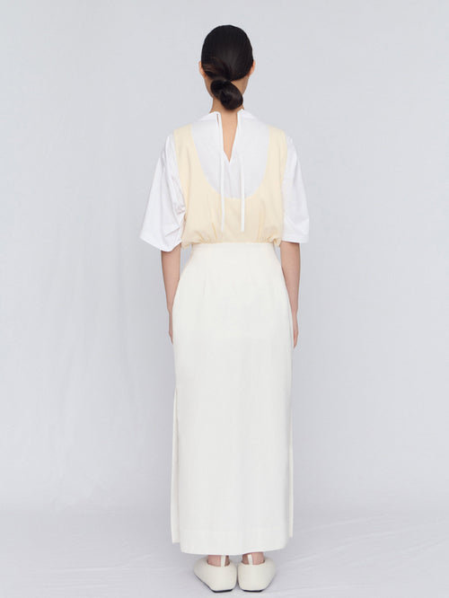 Long dress in duchesse and crepe wool