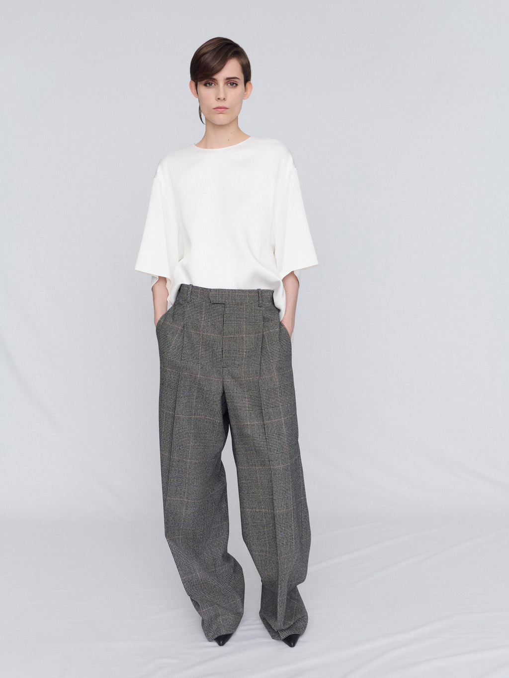 Wide leg trouser in pressed check